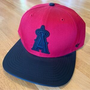 Los Angeles Angels Red and Black hat with leather textured bill